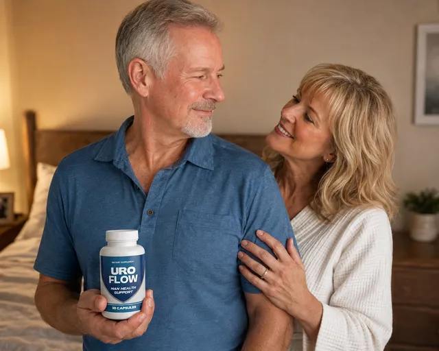David H. and his wife, holding a bottle of UroFlow